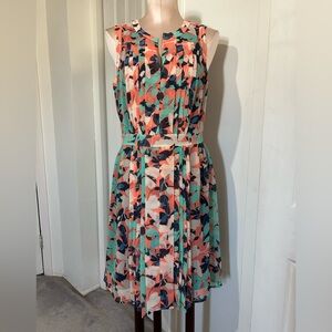 Halogen Coral, Teal & Navy Floral Pleated Midi Dress